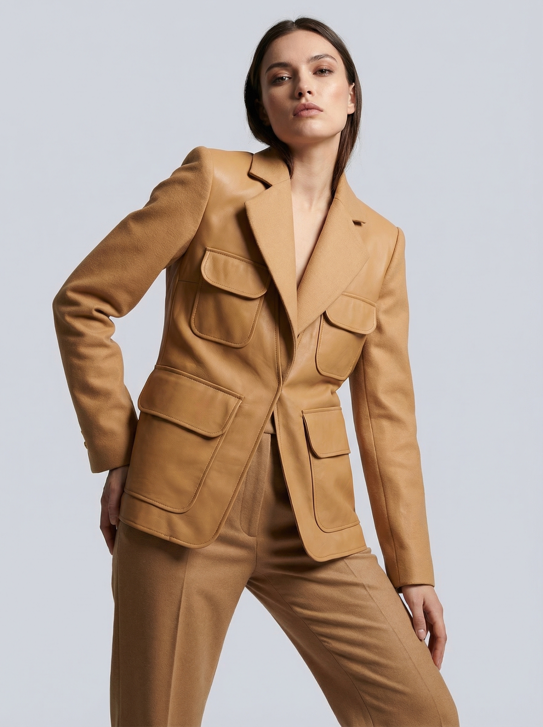 Жакет с кожаной отделкой