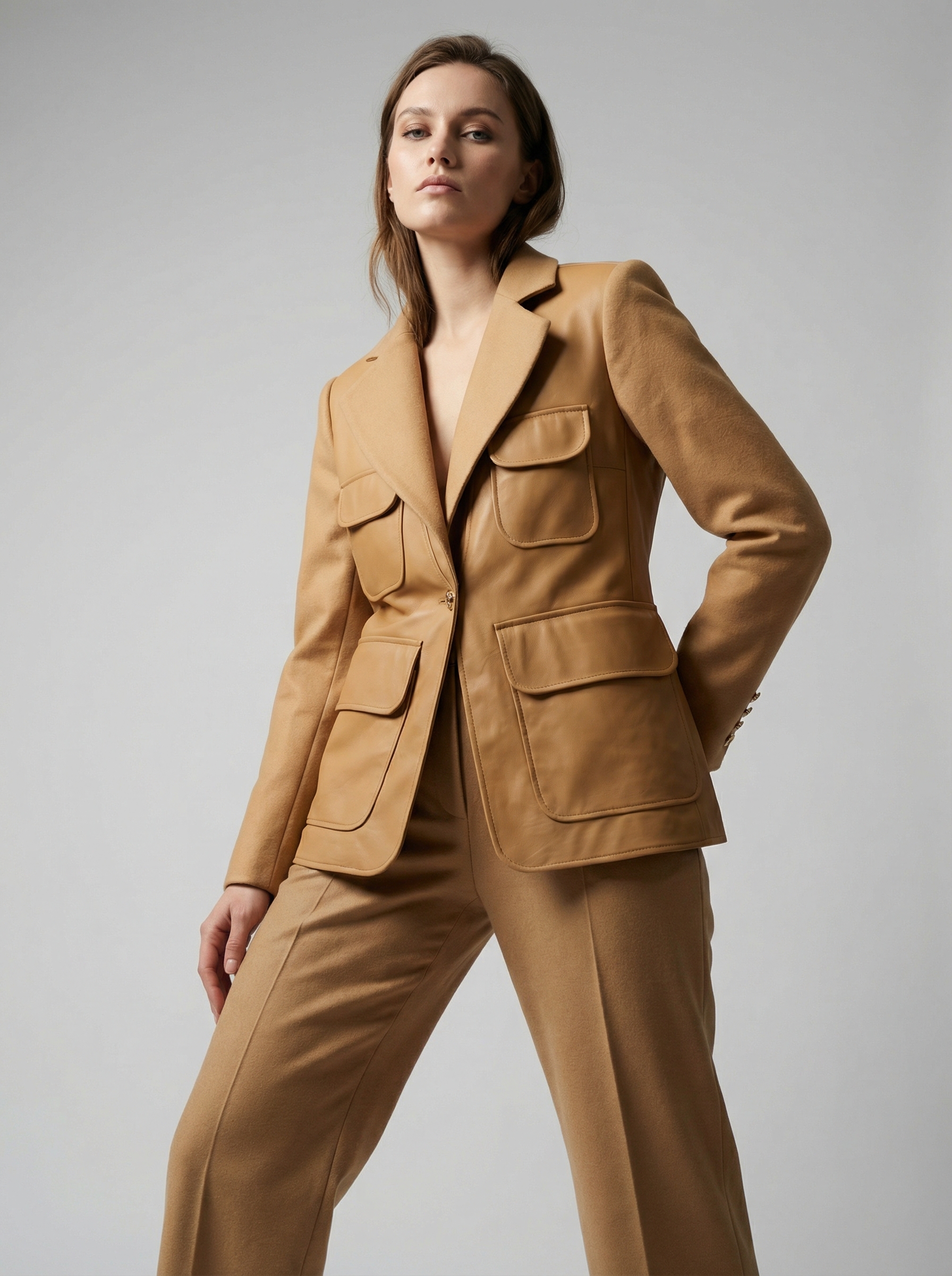 Жакет с кожаной отделкой