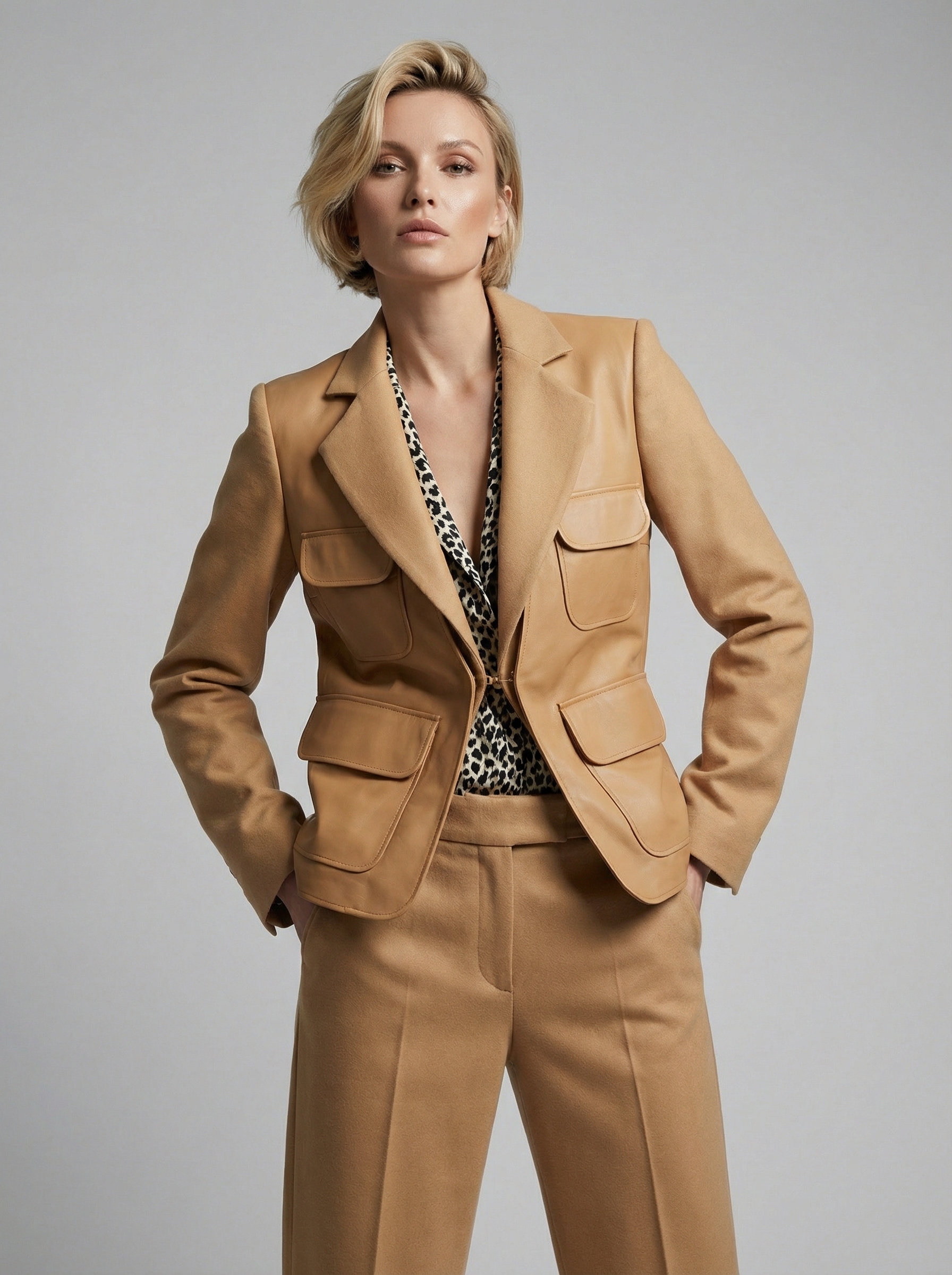 Жакет с кожаной отделкой