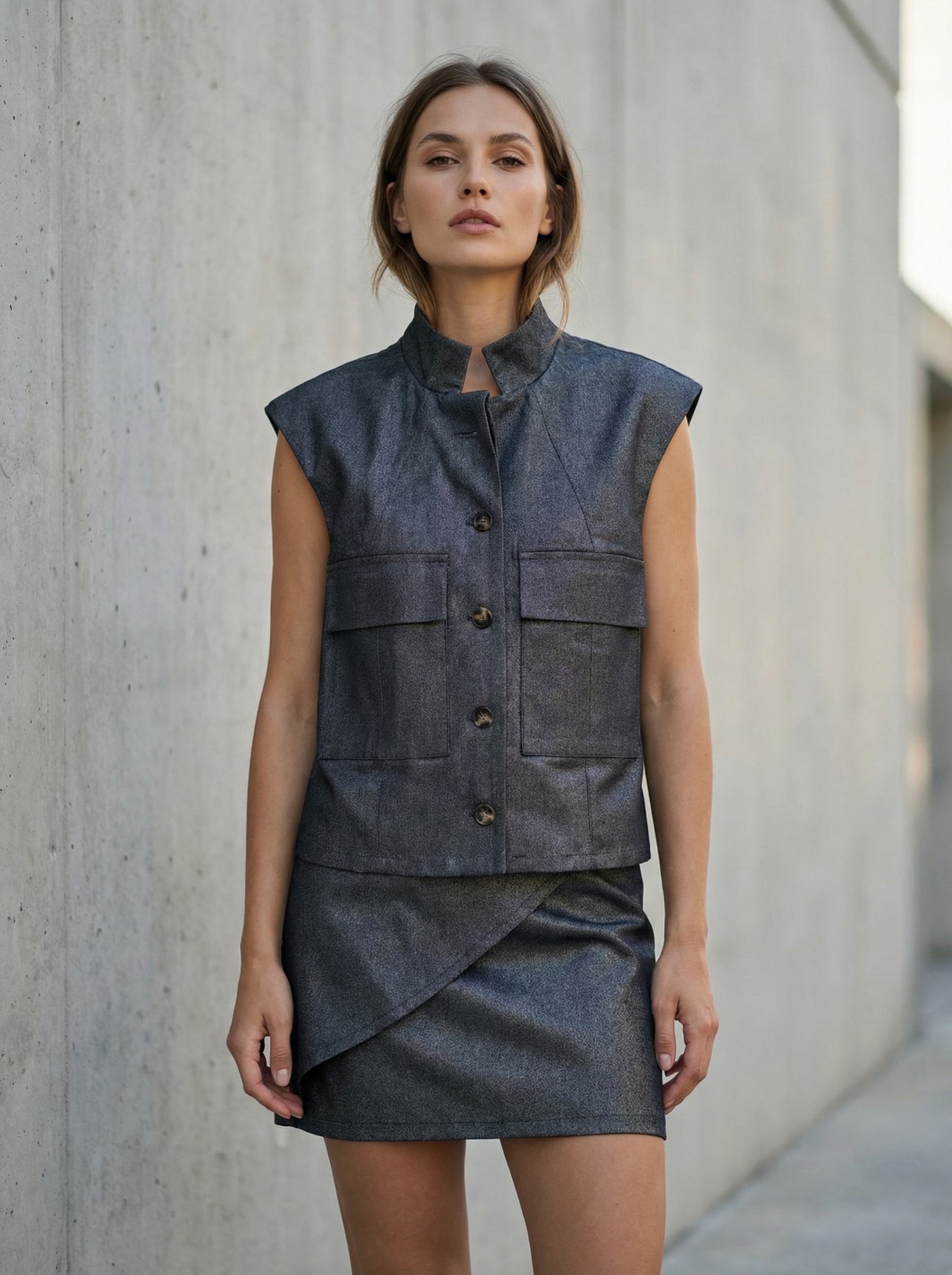 Джинсовая жилетка и юбка