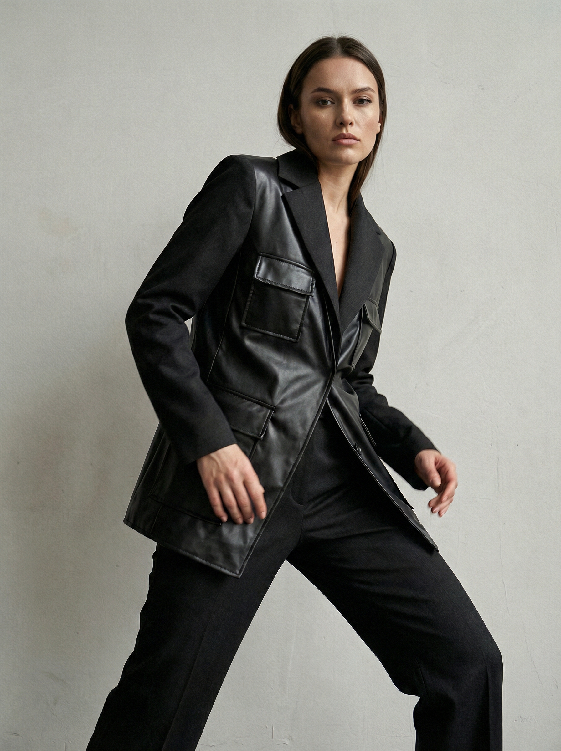 Жакет с кожаной отделкой