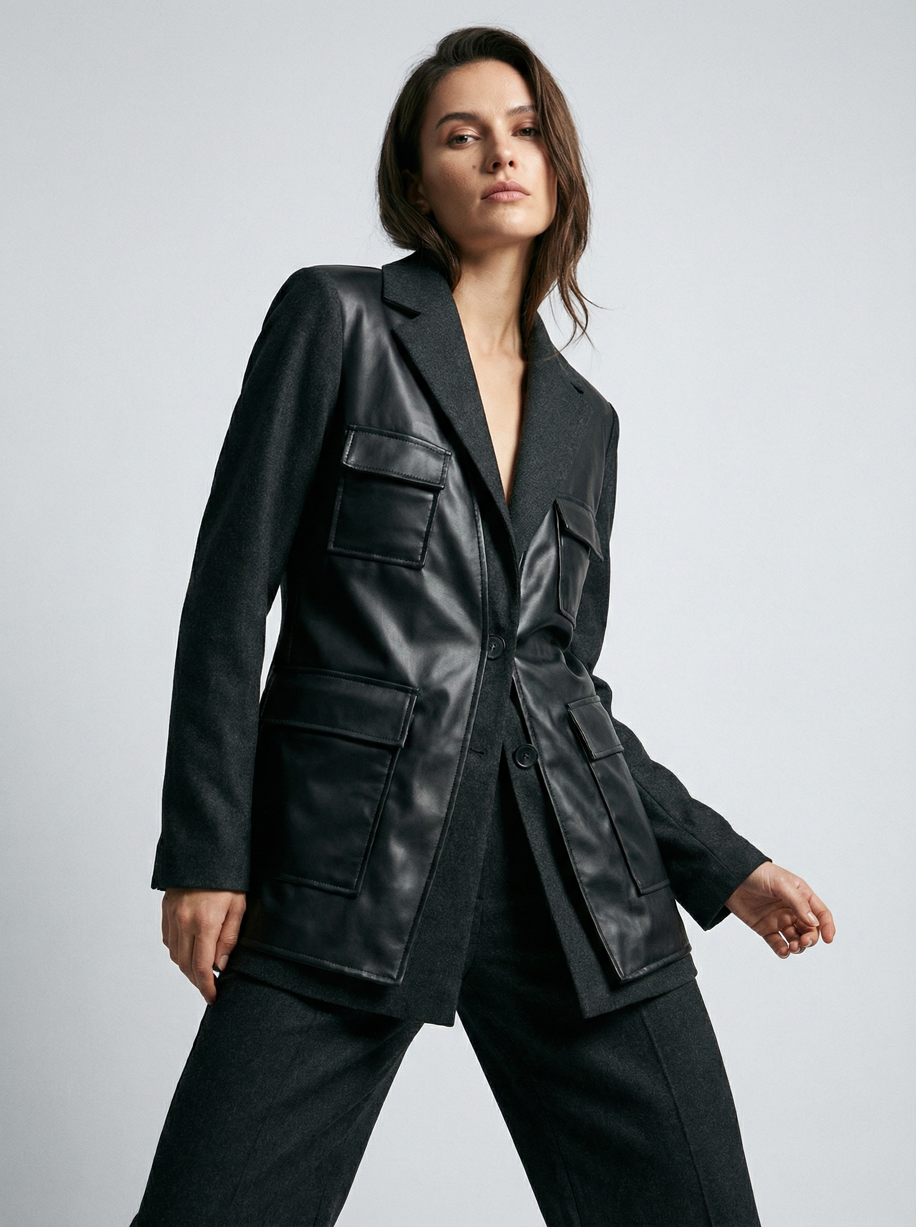 Жакет с кожаной отделкой