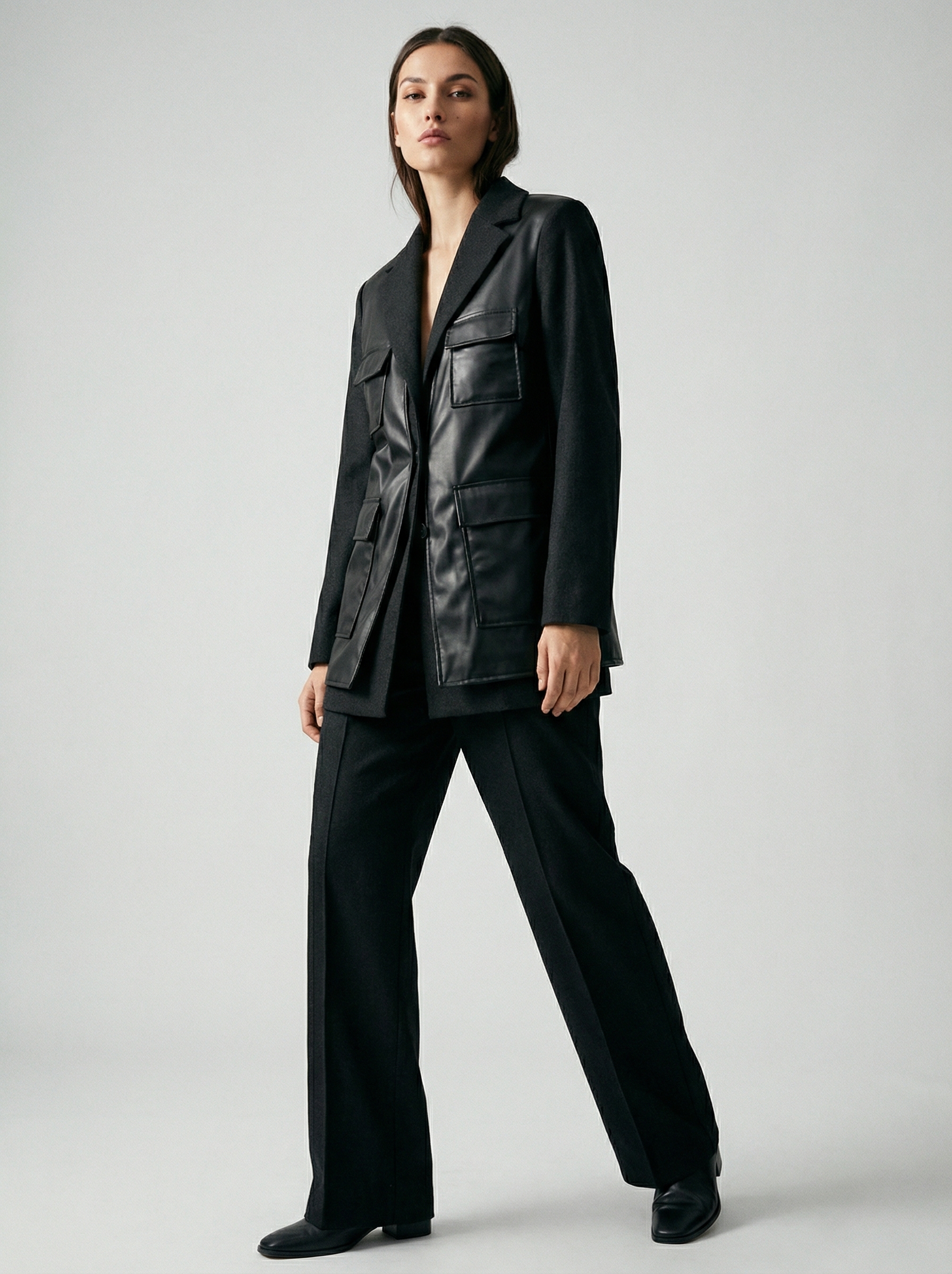 Жакет с кожаной отделкой